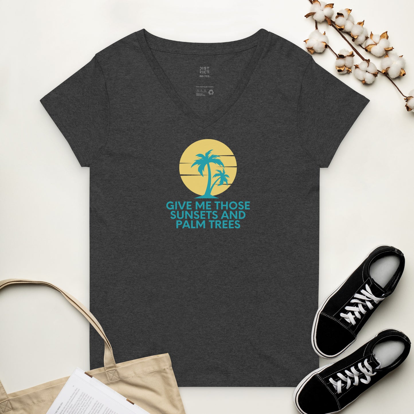 Beach life recycled v-neck t-shirt