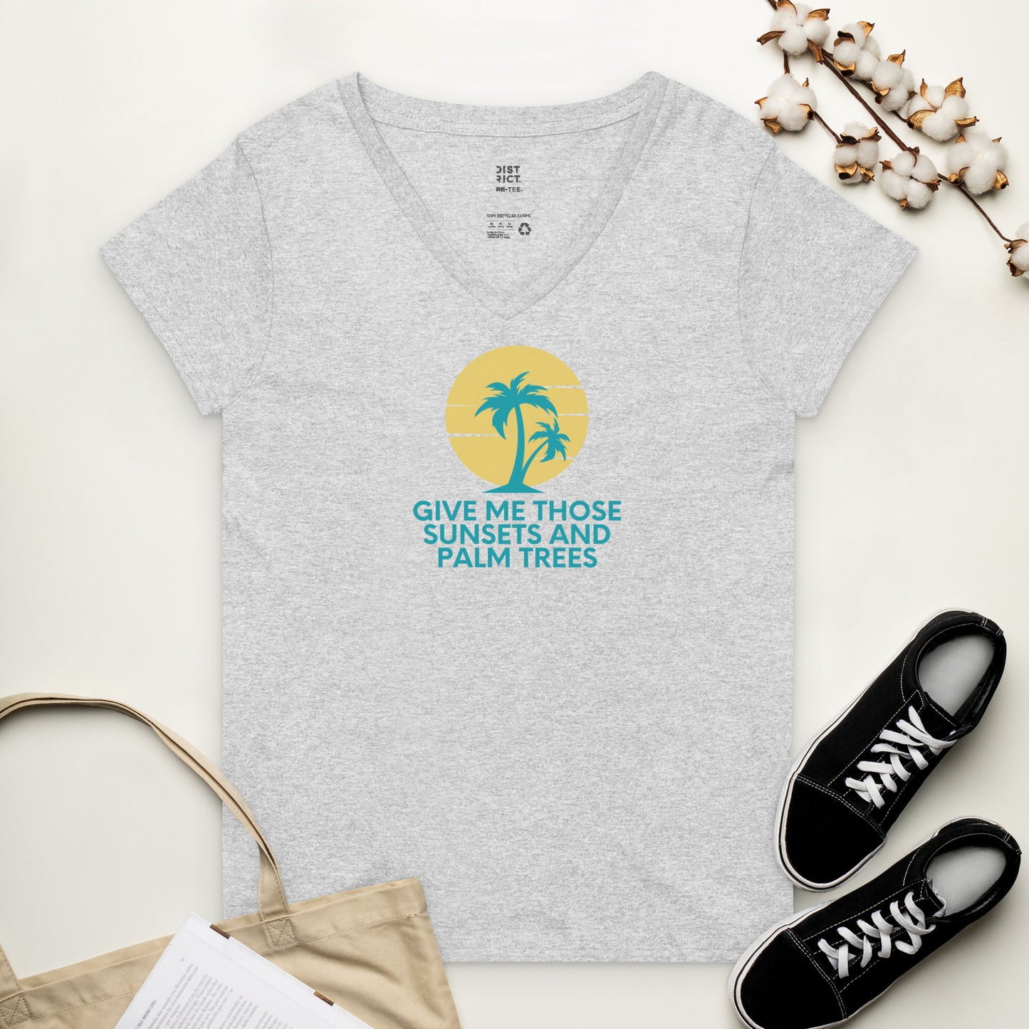 Beach life recycled v-neck t-shirt